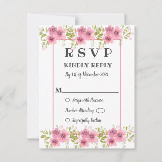 Carte RSVP de mariage rose anémone floral Aquarell