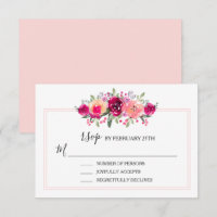 Carte RSVP de mariage rose aquarelle