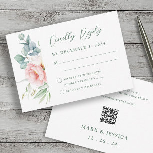 Carte RSVP de mariage rose blanc