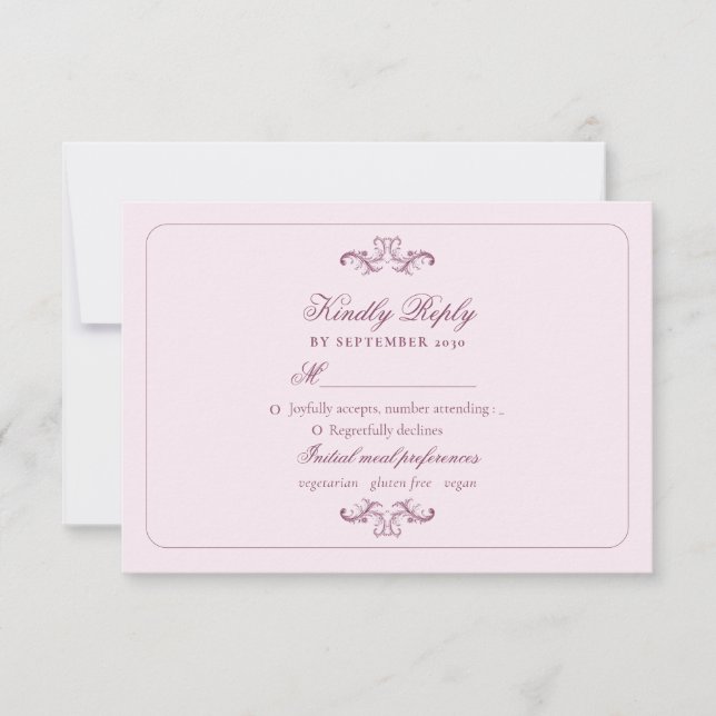 Carte RSVP de mariage rose classique (Devant)