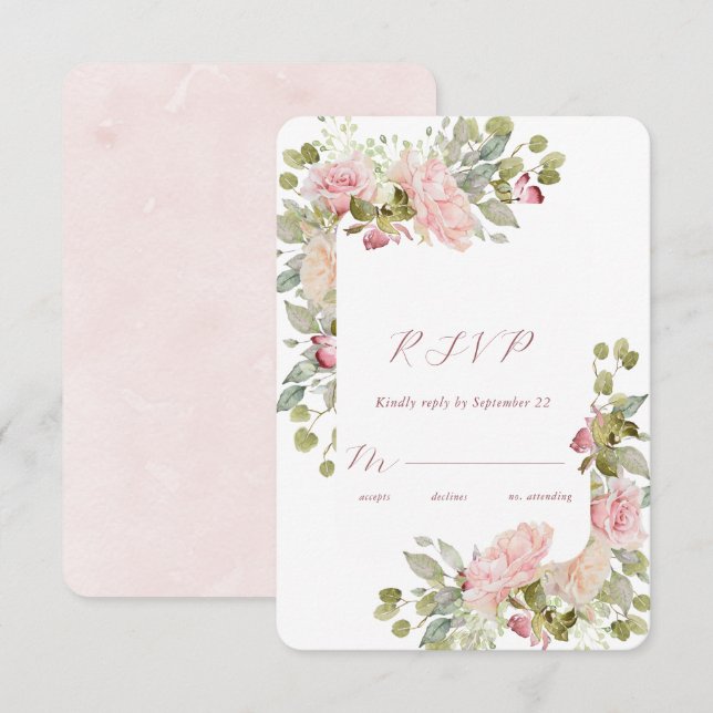 Carte RSVP de mariage Rose d'aquarelle (Devant / Derrière)
