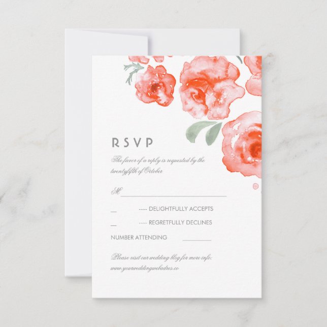 Carte RSVP de mariage Rose d'aquarelle de corail (Devant)