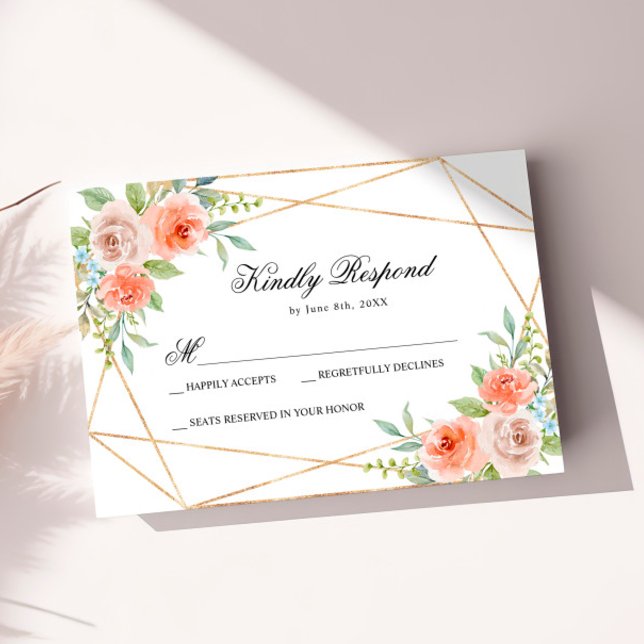 Carte RSVP de mariage Rose de jardin et cadre d'or (Créateur téléchargé)