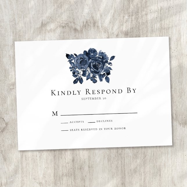 Carte RSVP de mariage Rose Floral bleu (Créateur téléchargé)