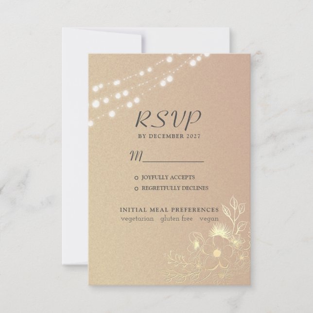 Carte RSVP de mariage rose Gold String (Devant)