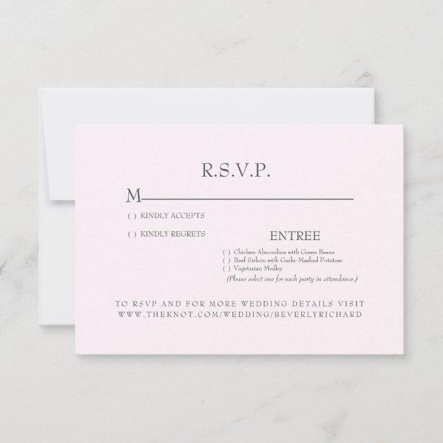 Carte RSVP de mariage rose intemporel