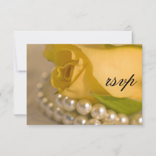 Carte RSVP de mariage rose jaune et perles blanche