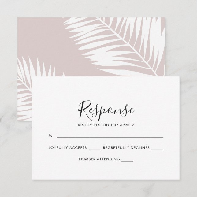 Carte Rsvp De Mariage Rose Palms Graceful Palms (Devant / Derrière)