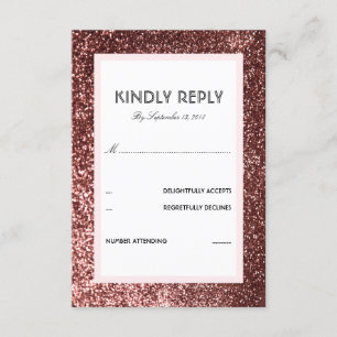 Carte RSVP de mariage rose Parties scintillant or