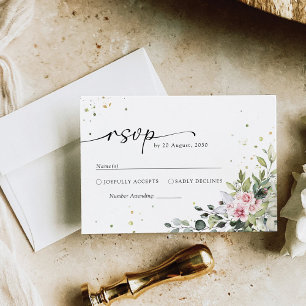 Carte RSVP de mariage rose verdoyant