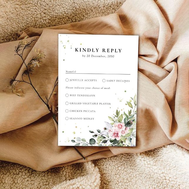 Carte RSVP de mariage rose verdoyant (Créateur téléchargé)