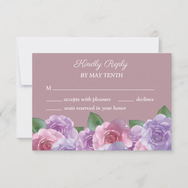 Carte RSVP de mariage rose violet Rose Dusty (Devant)