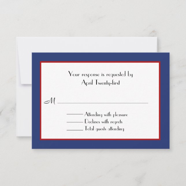 Carte RSVP de mariage rouge, blanc et bleu (Devant)