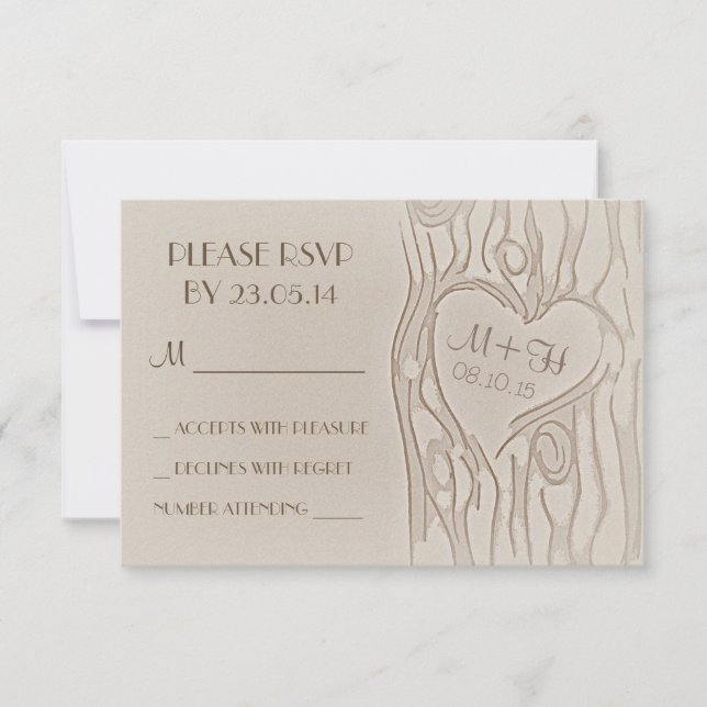 carte RSVP de mariage rustique d'arbre sculpté (Devant)