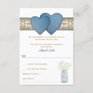Carte RSVP de mariage rustique | Denim, dentelle,