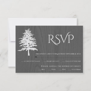 Carte RSVP de mariage rustique en bois gris d'arbr