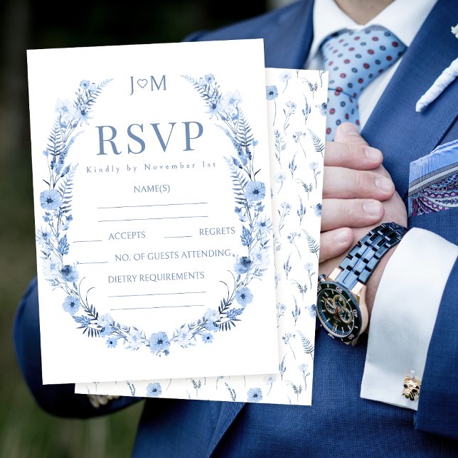 Carte RSVP de mariage rustique fleur sauvage bleu  (Créateur téléchargé)