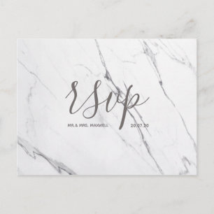 Carte Rsvp de mariage Script de marbre blanc ros