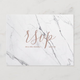 Carte Rsvp de mariage Script de marbre blanc ros