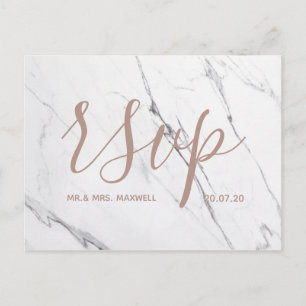 Carte Rsvp de mariage Script de marbre blanc ros