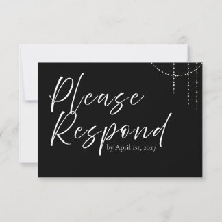 Carte RSVP de mariage simple et moderne en noir et