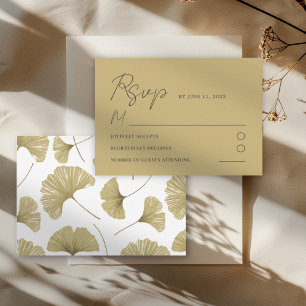 Carte RSVP de mariage simple or jaune Ginkgo feuil