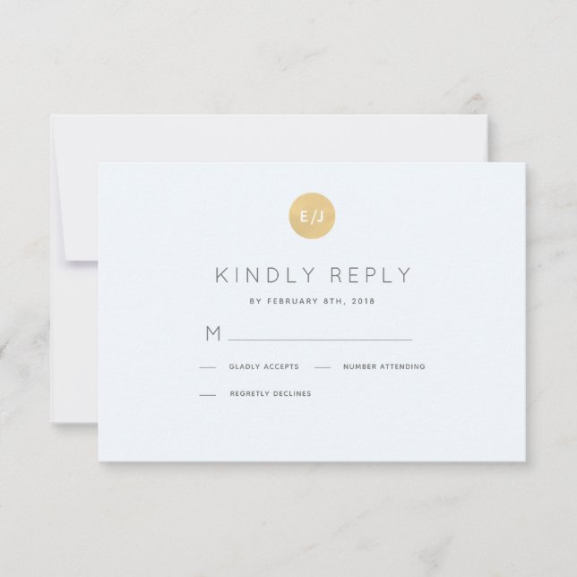 Carte RSVP de mariage simple Pale Blue Gold (Devant)