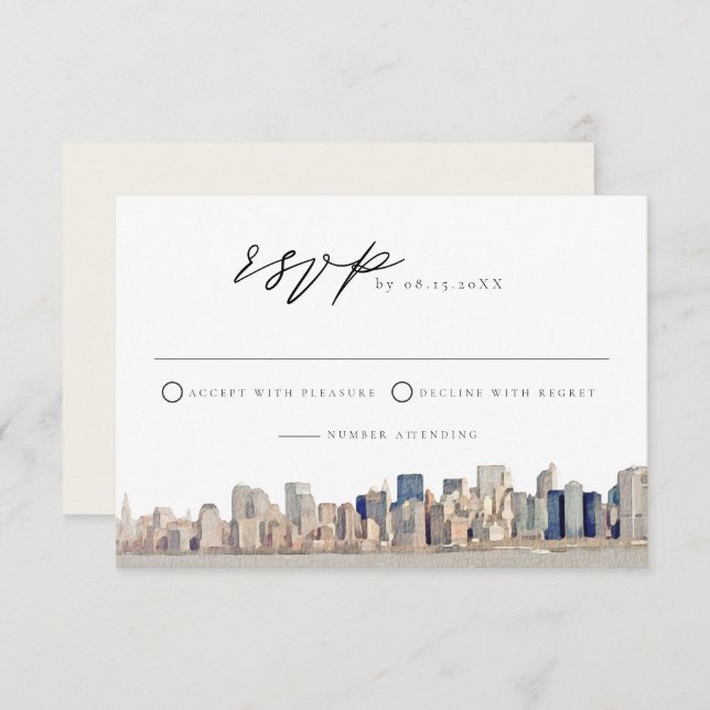 Carte RSVP de mariage Skyline de NEW YORK (Devant / Derrière)