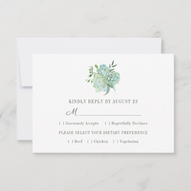 Carte RSVP de mariage thématique Succulente (Devant)