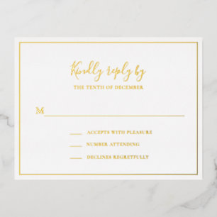 Carte RSVP de mariage traditionnel en or simple