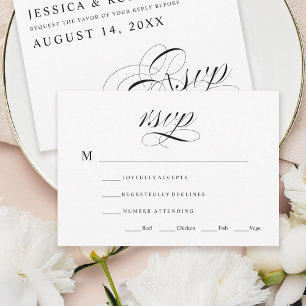 Carte RSVP de mariage traditionnel noir et blanc