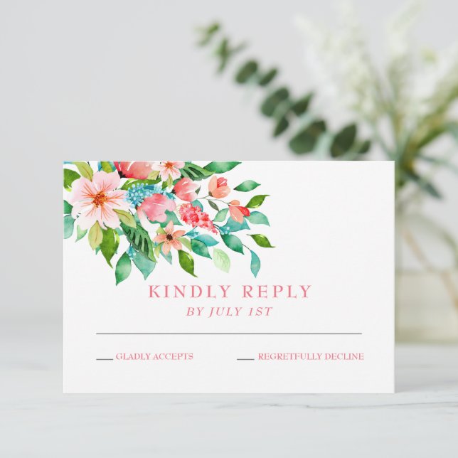 Carte RSVP de mariage tropical (Debout devant)