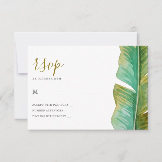 Carte RSVP de mariage tropical feuille banane (Devant)