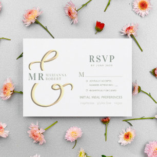 Carte RSVP de mariage vert Ampersand Sage