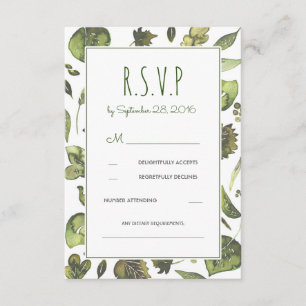 Carte RSVP de mariage vert bois d'aquarelle