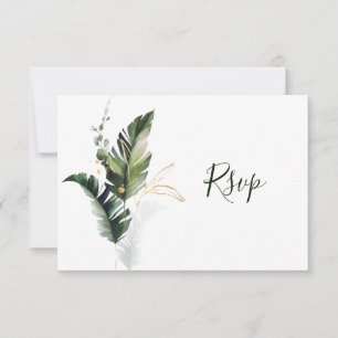 Carte RSVP de mariage vert de feuillage tropical