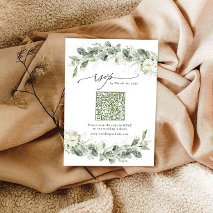 Carte RSVP de mariage vert Dusty Sage avec code QR