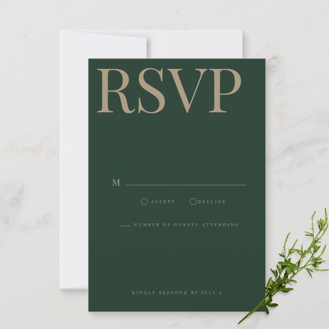 Carte RSVP de mariage vert moderne et élégant (Créateur téléchargé)