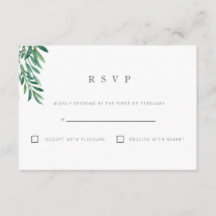 Carte RSVP de mariage vert simple