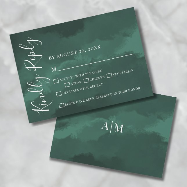 Carte RSVP de mariage vert simple et élégante (Simple Elegant Watercolor Green Wedding RSVP Card)