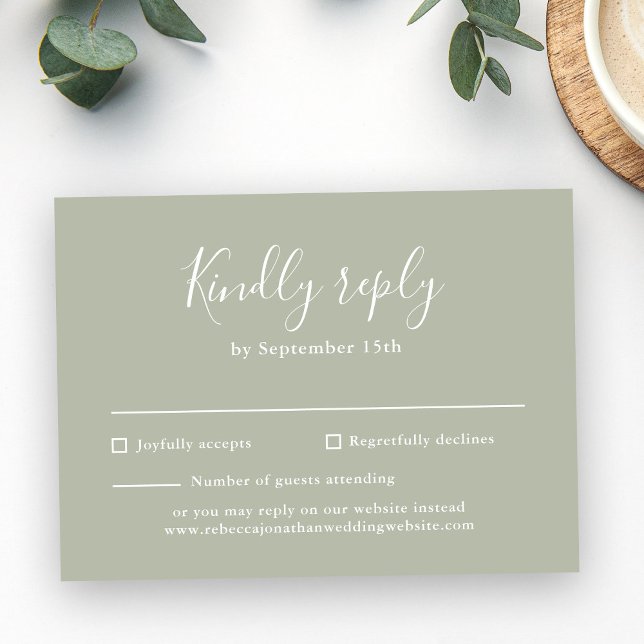 Carte RSVP de mariage verte de taille de script mi (Créateur téléchargé)