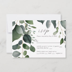 Carte RSVP de mariage verte et eucalyptus
