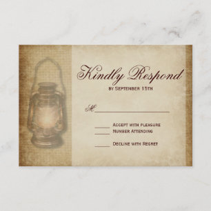 Carte RSVP de mariage vintage à la lanterne rustiq