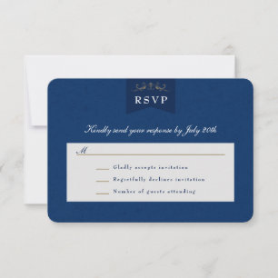 Carte RSVP de mariage vintage Blue Gold Book
