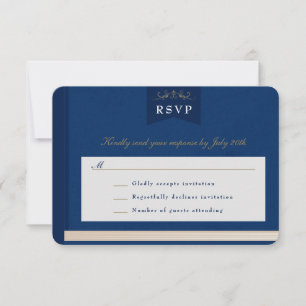 Carte RSVP de mariage vintage Blue Gold Chapitre