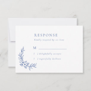 Carte RSVP de mariage vintage et Fleurs bleues et 