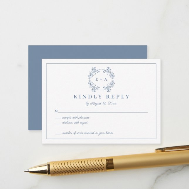 Carte RSVP de mariage vintage Monogramme (Devant/Arrière en situation)