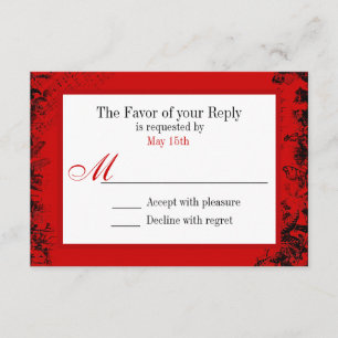 Carte RSVP de mariage Vintage noir rouge