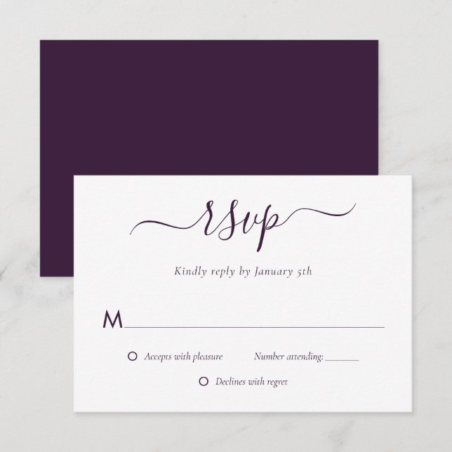 Carte RSVP de mariage violet moderne (Devant / Derrière)