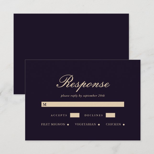 Carte RSVP de mariage violet profond simple et élé (Devant / Derrière)